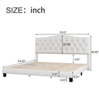 Base de cama tapizada con plataforma, cabecero curvo tipo silla de montar y detalles de rombos capitoné