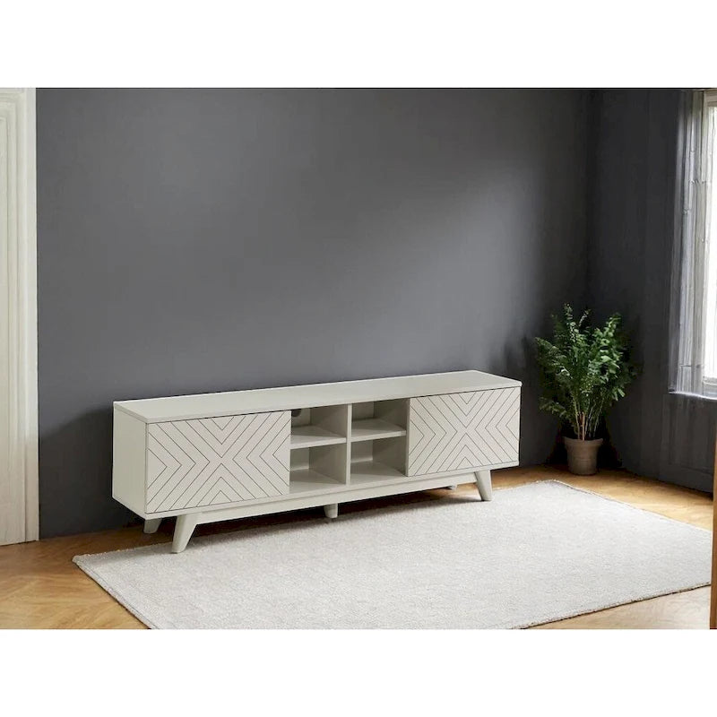 Mueble de TV moderno con armario de 2 puertas y 4 estantes abiertos