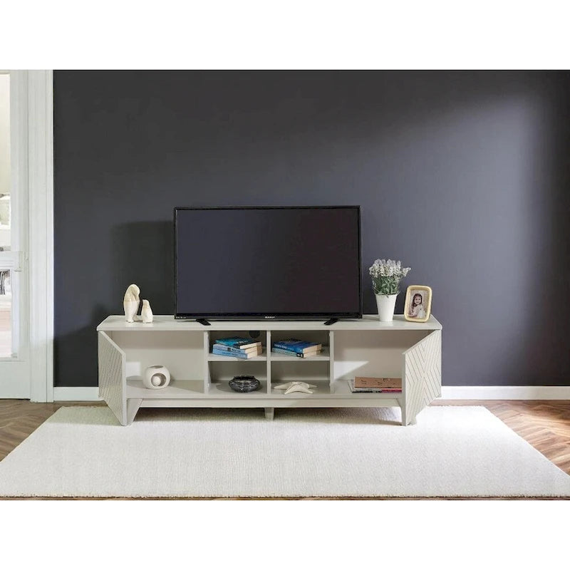 Mueble de TV moderno con armario de 2 puertas y 4 estantes abiertos