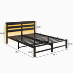 Base de cama metálica Queen con cabecero de madera, iluminación LED y cabecero con almacenamiento