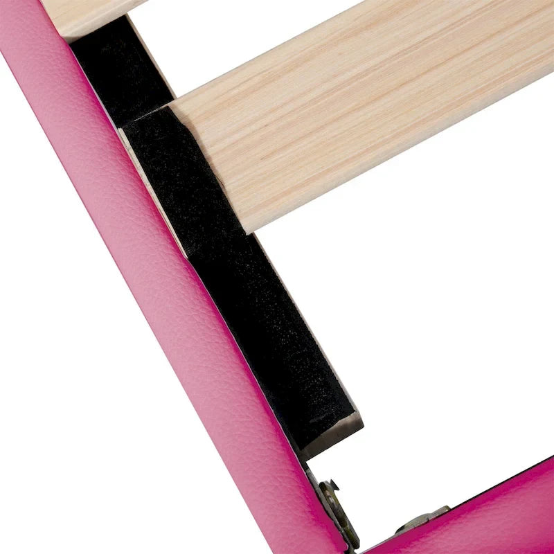 Cama tipo plataforma con cabecero de corona LED rosa con MDF, madera contrachapada, PU y estructura de metal – 272 kg de capacidad