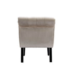 Sillón decorativo de terciopelo beige con capitoné y patas de madera