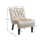 Sillón decorativo de terciopelo beige con capitoné y patas de madera
