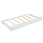 Cama de plataforma de madera tamaño matrimonial con cabecero y cama nido individual