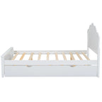 Cama de plataforma de madera tamaño matrimonial con cabecero y cama nido individual