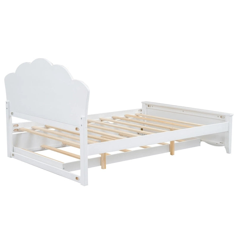 Cama de plataforma de madera tamaño matrimonial con cabecero y cama nido individual