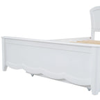 Cama de plataforma de madera tamaño matrimonial con cabecero y cama nido individual