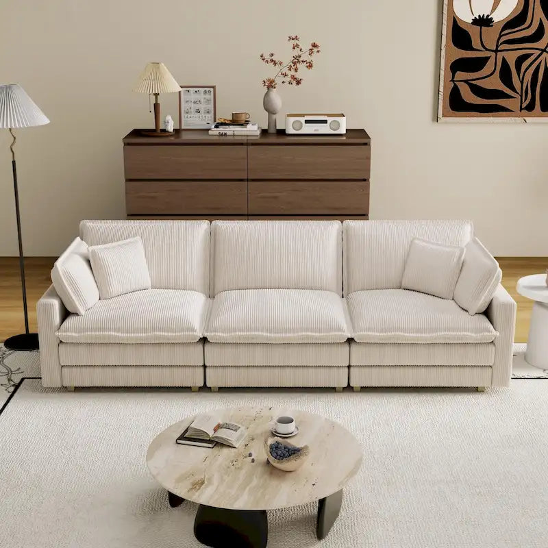 103 Sofá de 4 plazas Corduroy Modern Classic con asiento profundo y 4 cojines