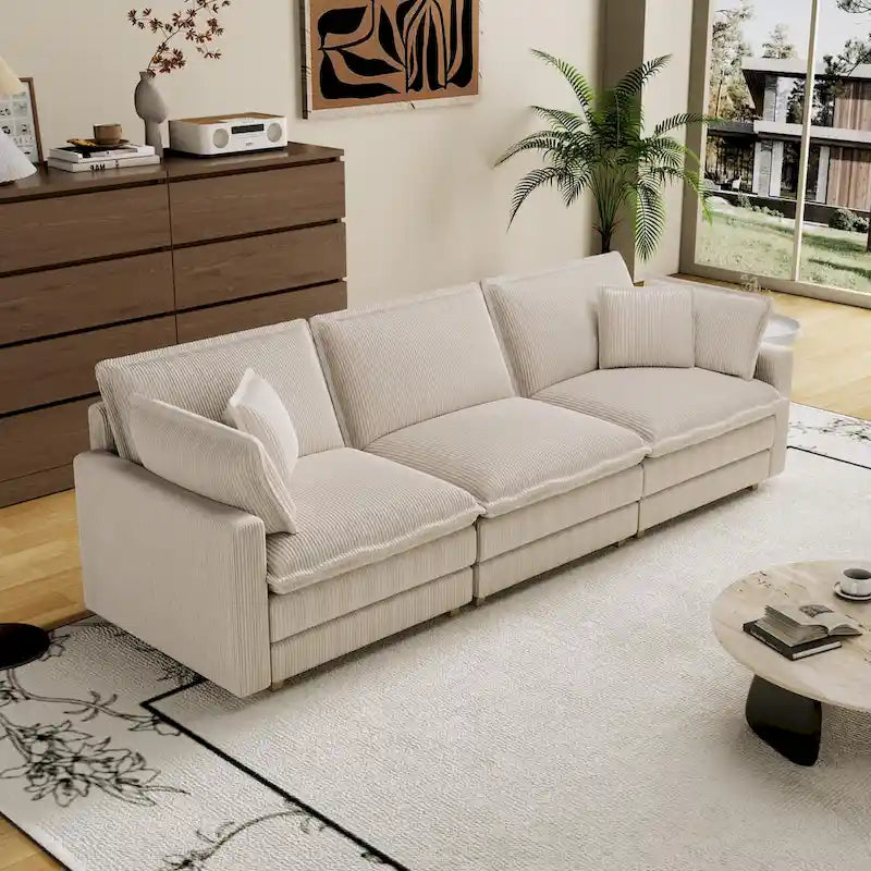 103 Sofá de 4 plazas Corduroy Modern Classic con asiento profundo y 4 cojines