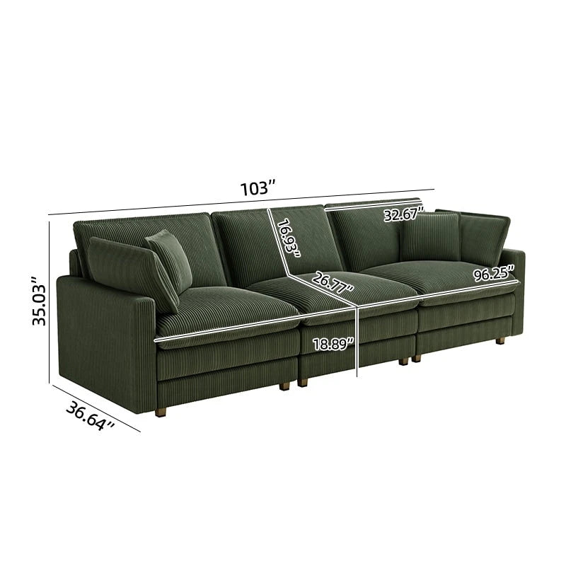 103 Sofá de 4 plazas Corduroy Modern Classic con asiento profundo y 4 cojines