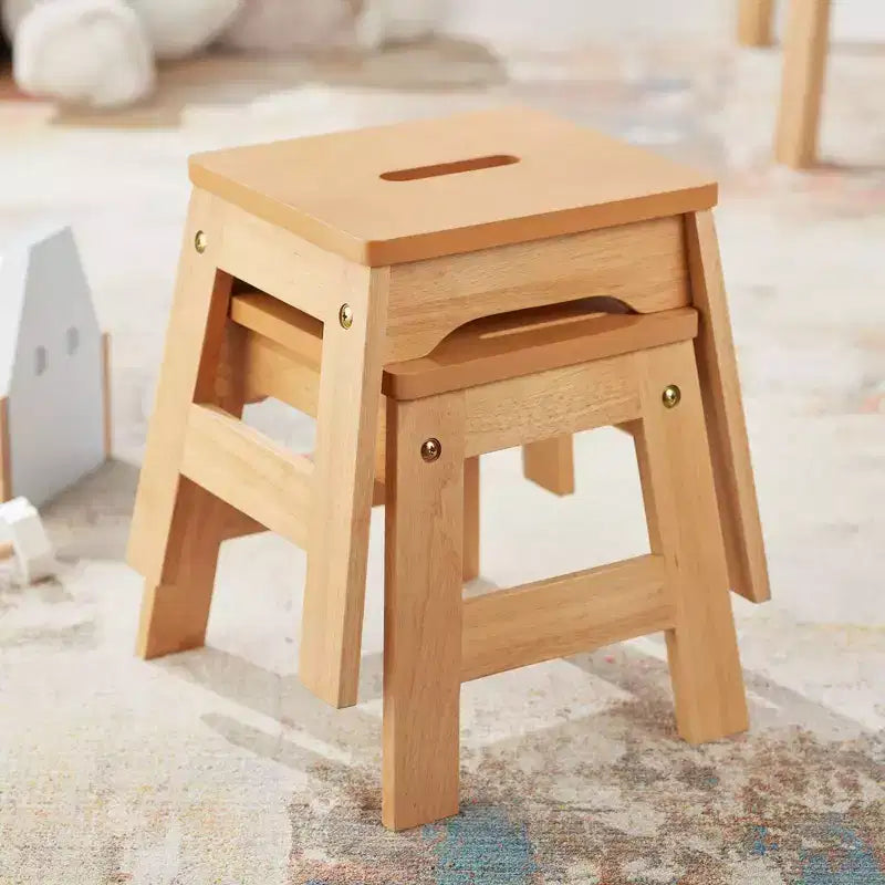 Melissa & Doug Wooden Stools - Set of 2 - Kids Dining/Activity Chairs, Solid Pattern, Stackable, 100lb Capacity