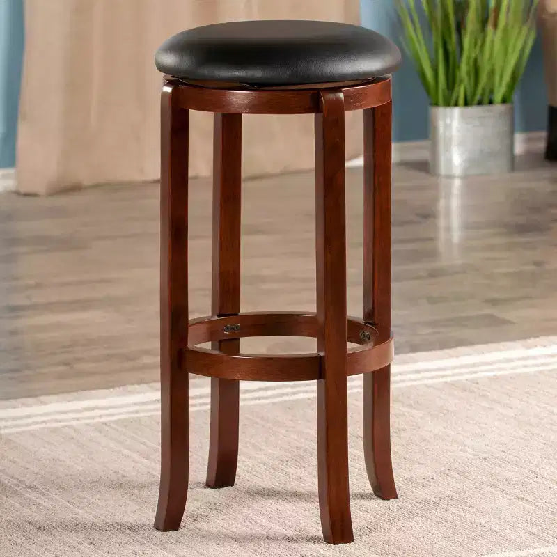 Taburetes giratorios Walcott de 30" de Winsome - Nogal: Altura fija, asiento redondo, estructura de madera