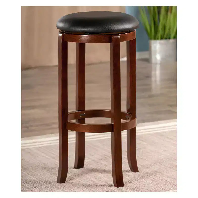 Taburetes giratorios Walcott de 30" de Winsome - Nogal: Altura fija, asiento redondo, estructura de madera