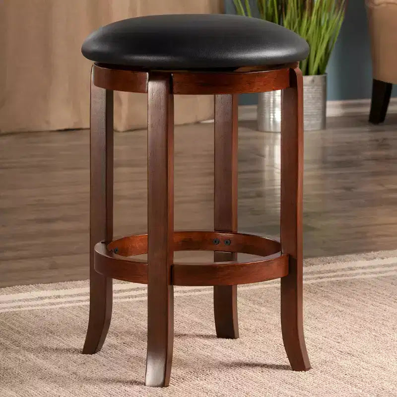 Taburete de barra giratorio Walcott de 24" para encimera, nogal - Winsome: Redondo, estructura de madera, altura fija
