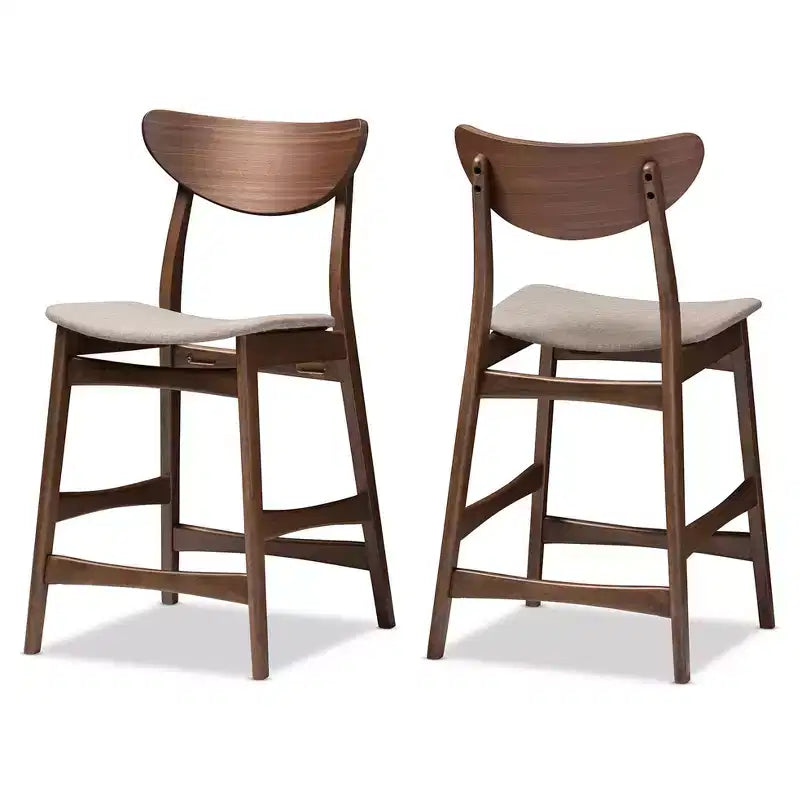 Banco de bar de altura de mostrador Baxton Studio de 24 pulgadas, estilo escandinavo moderno retro de mediados de siglo, tapizado en tela, con acabado de madera - Gris claro