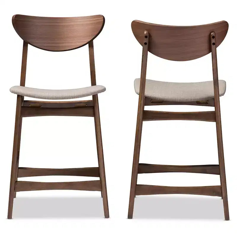 Banco de bar de altura de mostrador Baxton Studio de 24 pulgadas, estilo escandinavo moderno retro de mediados de siglo, tapizado en tela, con acabado de madera - Gris claro