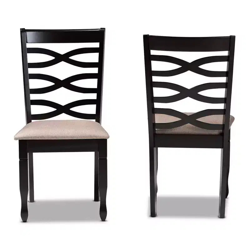 Juego de 2 sillas de comedor de madera tapizadas en tela Lanier color arena/marrón oscuro - Baxton Studio