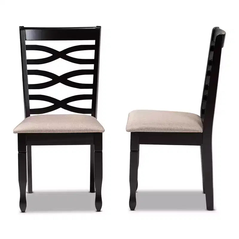 Juego de 2 sillas de comedor de madera tapizadas en tela Lanier color arena/marrón oscuro - Baxton Studio