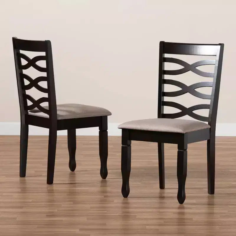 Juego de 2 sillas de comedor de madera tapizadas en tela Lanier color arena/marrón oscuro - Baxton Studio