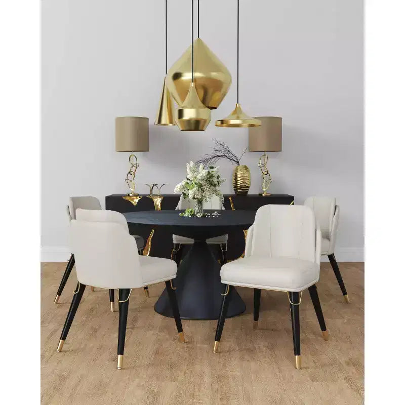 Silla de comedor de piel sintética Estelle crema - Manhattan Comfort: Tapizada, patas de madera, no requiere montaje