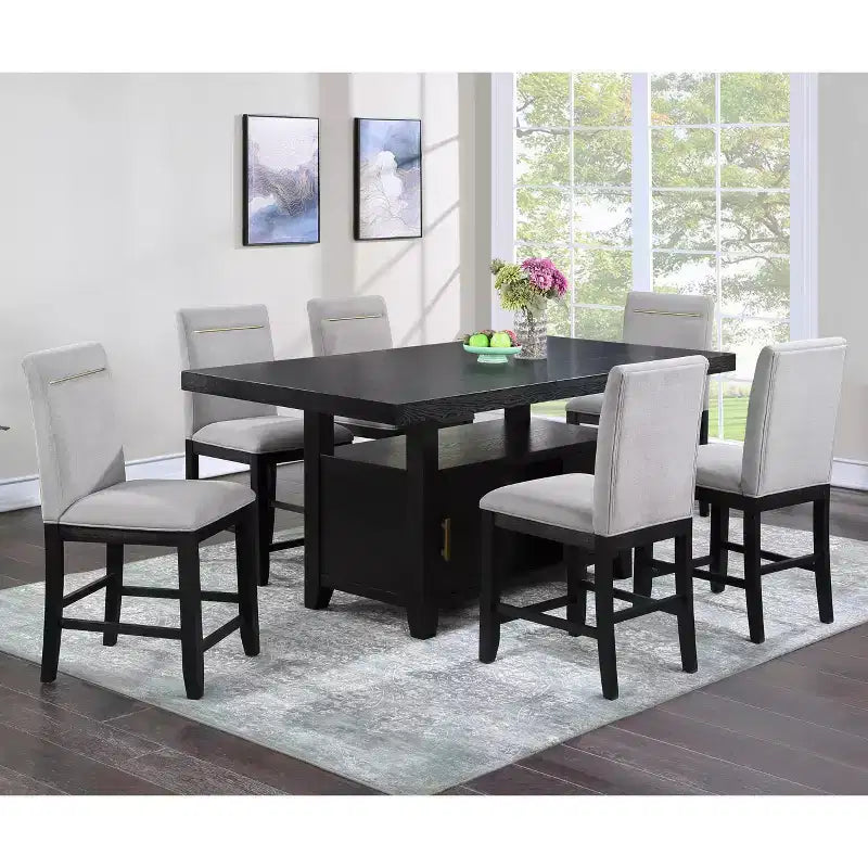 Mesa de comedor a la altura de la encimera Yves con almacenamiento color carbón desgastado - Steve Silver Co.