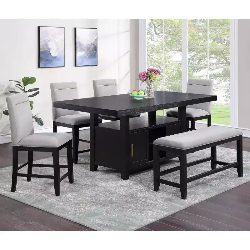 Mesa de comedor a la altura de la encimera Yves con almacenamiento color carbón desgastado - Steve Silver Co.