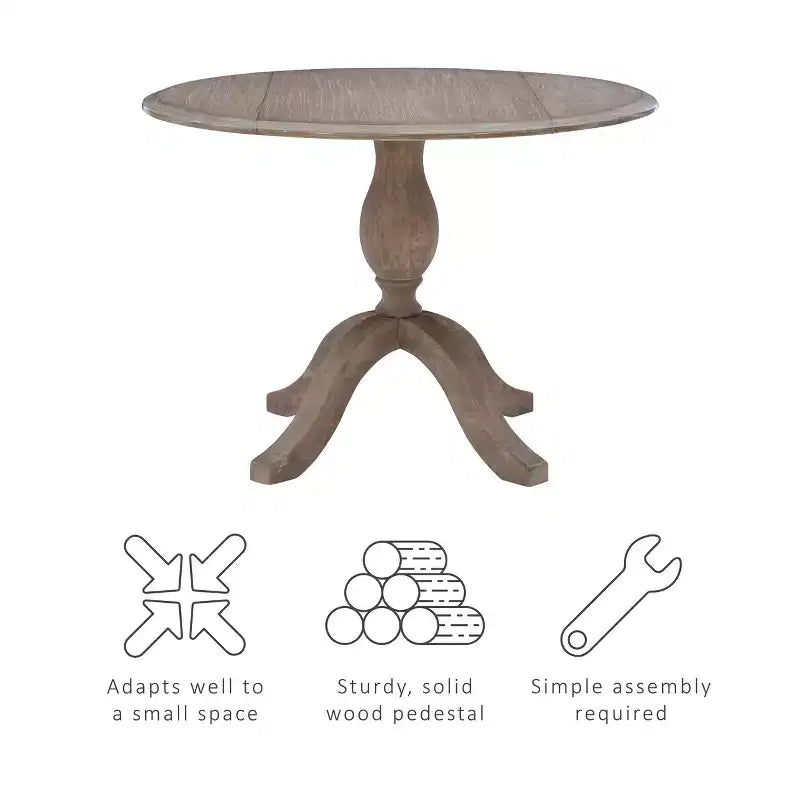 Torino Mesas de Comedor Tradicionales Marrón Rústico - Linon: Madera Maciza, Para 4 Personas, 42" de Diámetro
