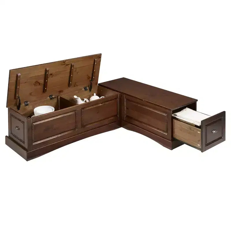 Juego de comedor de rincón en forma de L Colby de 3 piezas con banco sin respaldo, color marrón - Linon: Estructura de madera, 5 asientos, base de caballete