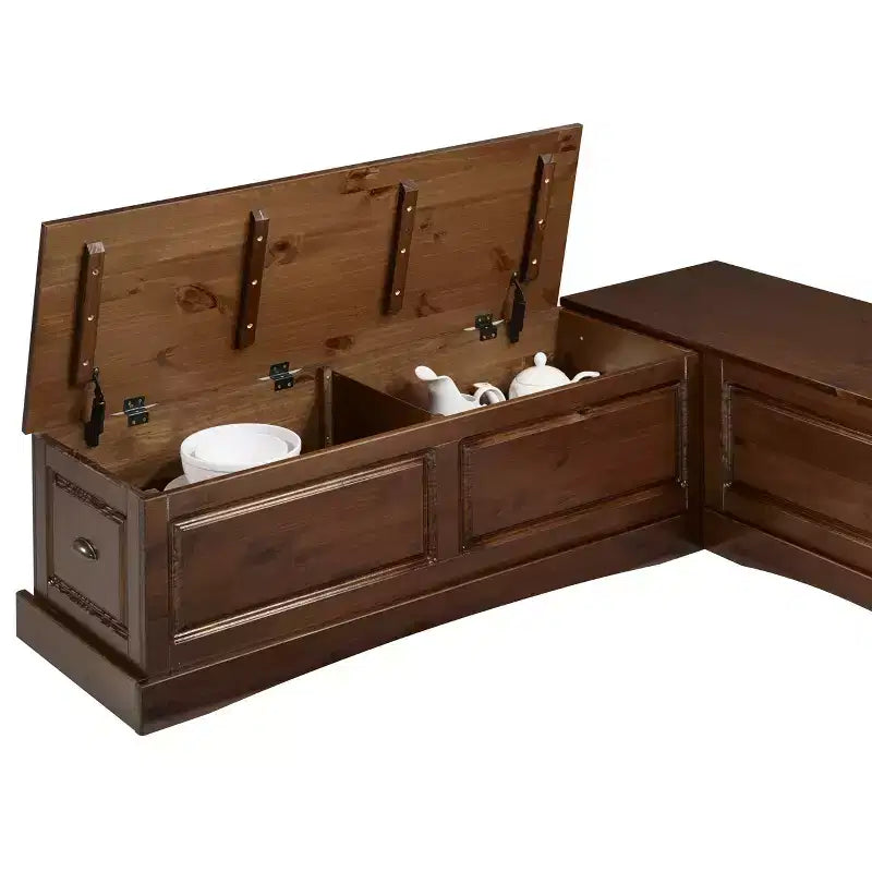 Juego de comedor de rincón en forma de L Colby de 3 piezas con banco sin respaldo, color marrón - Linon: Estructura de madera, 5 asientos, base de caballete