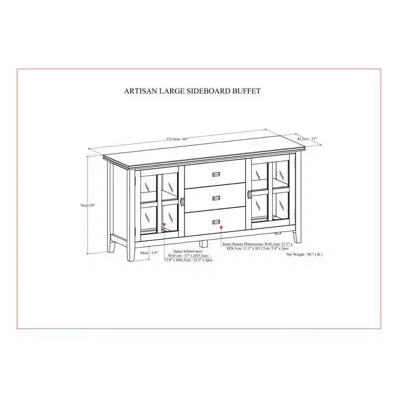Aparador buffet grande Stratford de color castaño oscuro - WyndenHall
