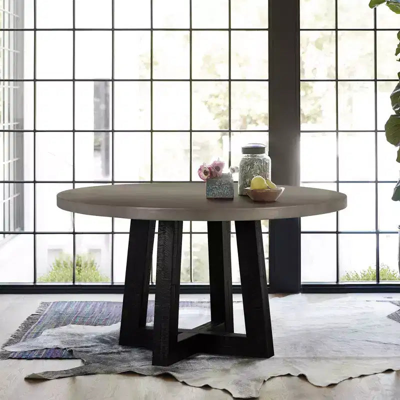 Mesa de comedor redonda de hormigón y acacia Manchester Modern, gris - Armen Living