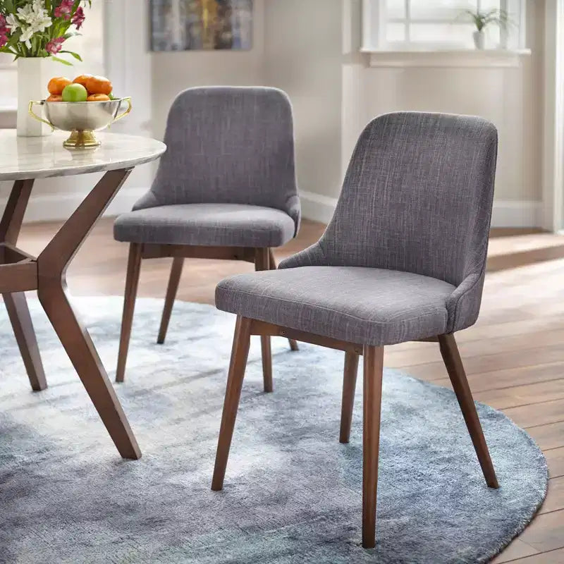 Juego de comedor redondo de 3 piezas Buylateral Saville moderno de mediados de siglo con imitación de mármol Nogal/Gris