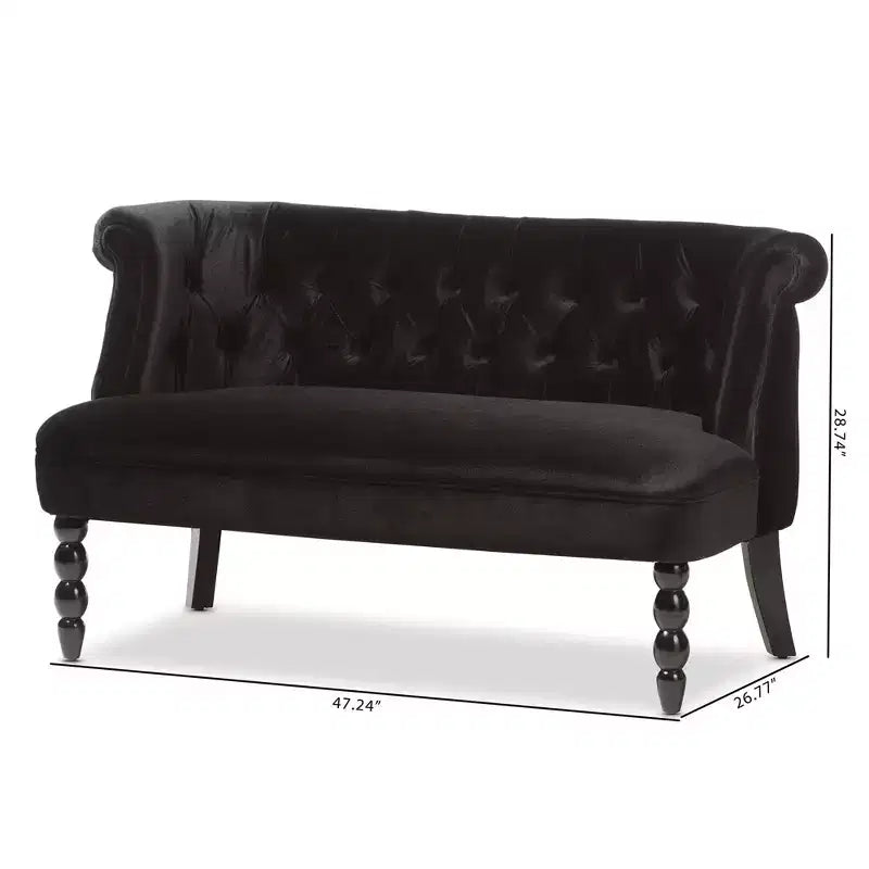Sofá biplaza tapizado de terciopelo contemporáneo estilo victoriano de lino negro - Baxton Studio: elegante, de poliéster, diseño capitoné, estructura de madera