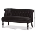 Sofá biplaza tapizado de terciopelo contemporáneo estilo victoriano de lino negro - Baxton Studio: elegante, de poliéster, diseño capitoné, estructura de madera
