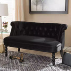 Sofá biplaza tapizado de terciopelo contemporáneo estilo victoriano de lino negro - Baxton Studio: elegante, de poliéster, diseño capitoné, estructura de madera