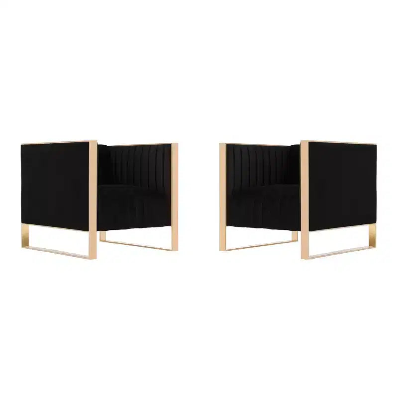Juego de 2 sillas decorativas Trillium de terciopelo negras - Manhattan Comfort: Acabado dorado, no requiere montaje