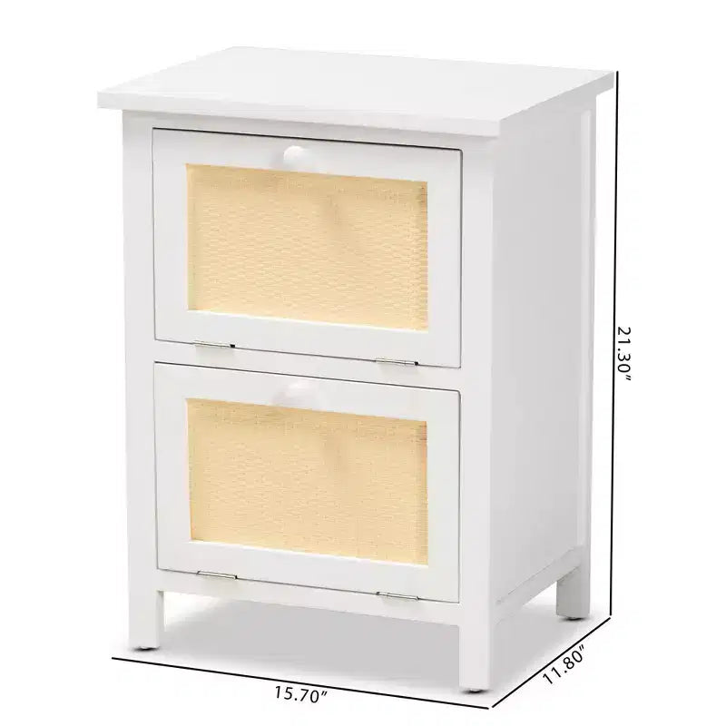 Sariah Wood Rattan 2 Door Nightstand White - Baxton Studio