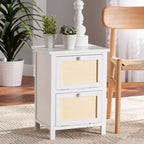 Sariah Wood Rattan 2 Door Nightstand White - Baxton Studio