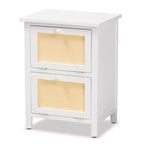 Sariah Wood Rattan 2 Door Nightstand White - Baxton Studio