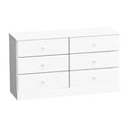 Cómoda doble de 6 cajones Prepac Astrid de 26.85 pulgadas para dormitorio, cómoda ancha, muebles de dormitorio, color blanco