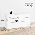 Cómoda doble de 6 cajones Prepac Astrid de 26.85 pulgadas para dormitorio, cómoda ancha, muebles de dormitorio, color blanco