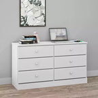 Cómoda doble de 6 cajones Prepac Astrid de 26.85 pulgadas para dormitorio, cómoda ancha, muebles de dormitorio, color blanco