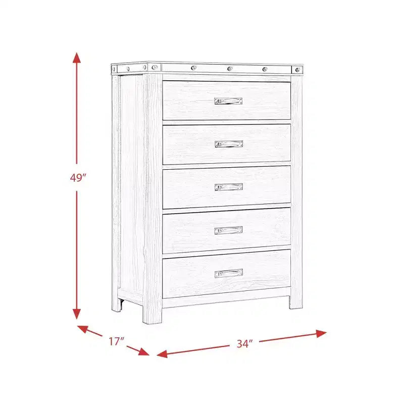 Cómoda Montauk de 5 Cajones Gris - Picket House Furnishings: Amplio Almacenamiento, Tiradores Metálicos, Muebles de Dormitorio