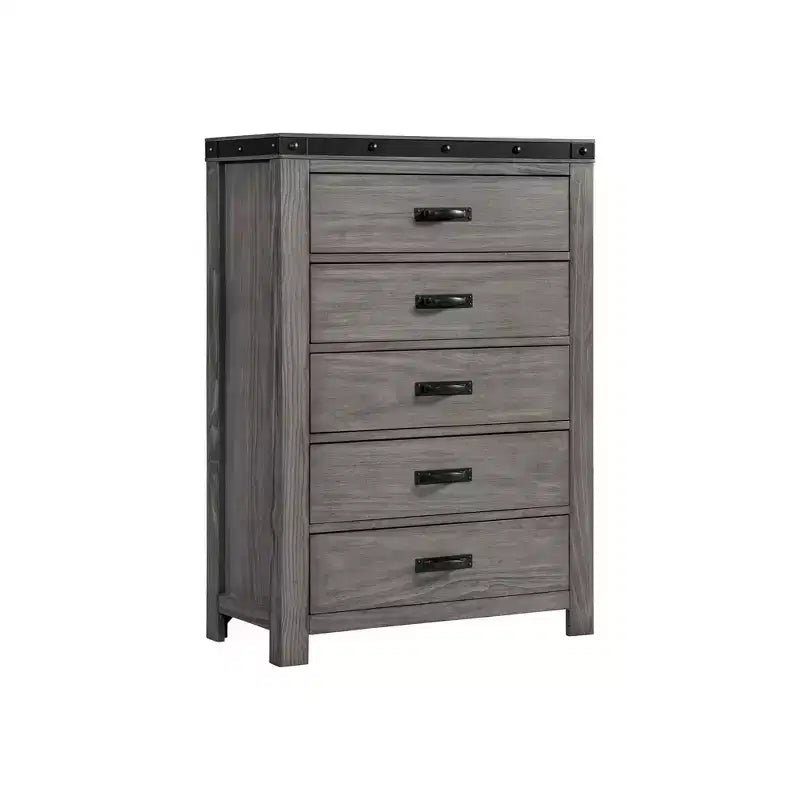Cómoda Montauk de 5 Cajones Gris - Picket House Furnishings: Amplio Almacenamiento, Tiradores Metálicos, Muebles de Dormitorio