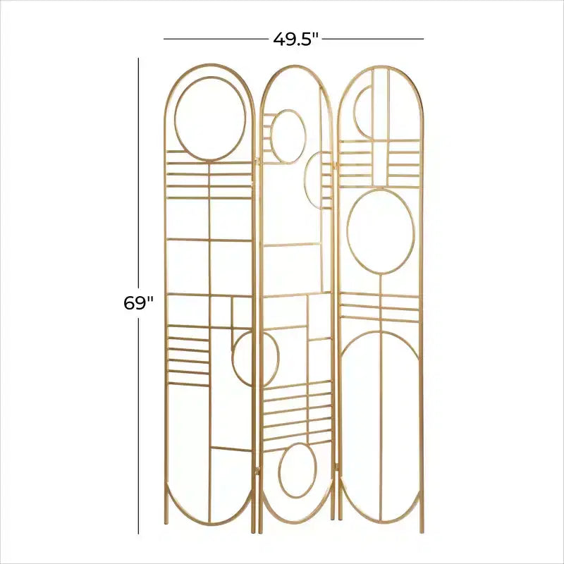 Divisor de ambientes moderno de metal dorado - Olivia y May: estructura de hierro, no requiere ensamblaje, diseño de 3 paneles