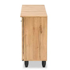 Gisela Wood Armario de 3 Puertas Roble Marrón/Negro - Baxton Studio: Estilo Náutico, 6 Estantes Fijos, Marco de Madera