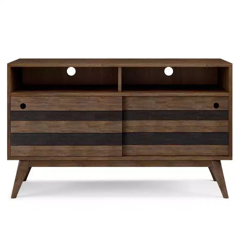 Mueble de TV Wright para televisores de hasta 60 pulgadas, rústico, marrón envejecido natural - WyndenHall: Madera de acacia, gestión de cables, estantes ajustables
