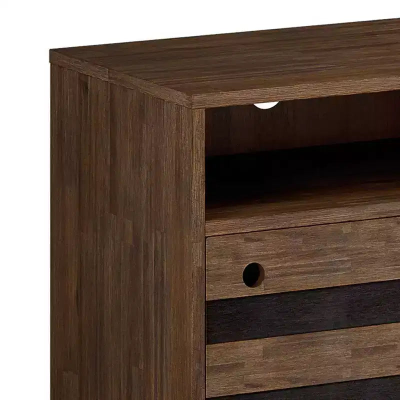 Mueble de TV Wright para televisores de hasta 60 pulgadas, rústico, marrón envejecido natural - WyndenHall: Madera de acacia, gestión de cables, estantes ajustables