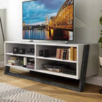 Soporte para TV grande miBasics Etteridge de 4 estantes para televisores de hasta 68" gris: estilo de transición, acabado de dos tonos, herrajes de metal