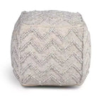 Puf Kenzari cuadrado con zigzag tejido a mano color marfil - Steve Silver Co.